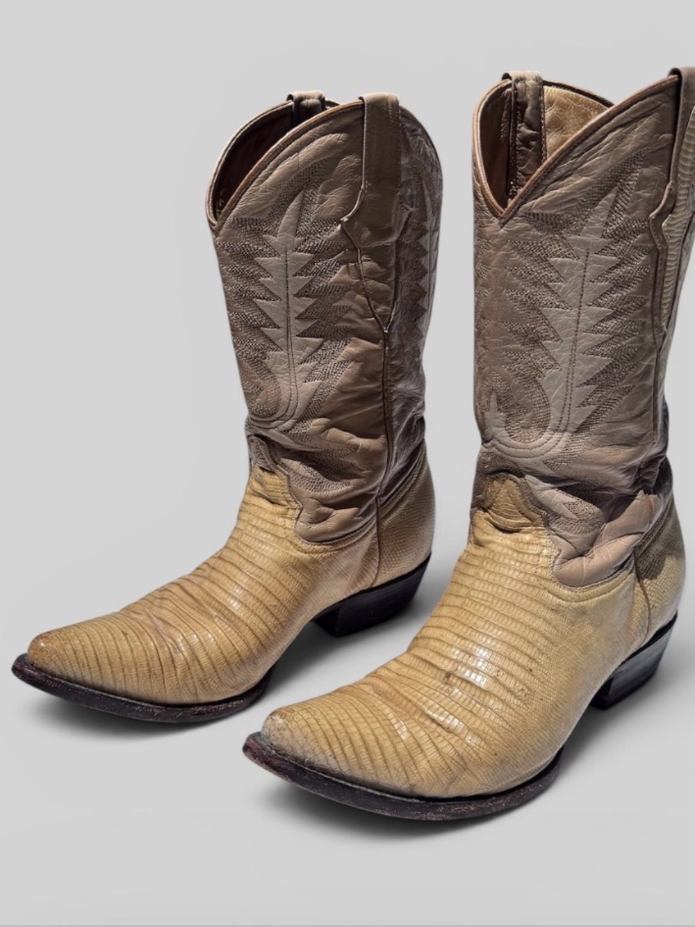 Vintage Casado Genuine Lizard Cowboy Boots Men’s Size 10 Tan Western Leather